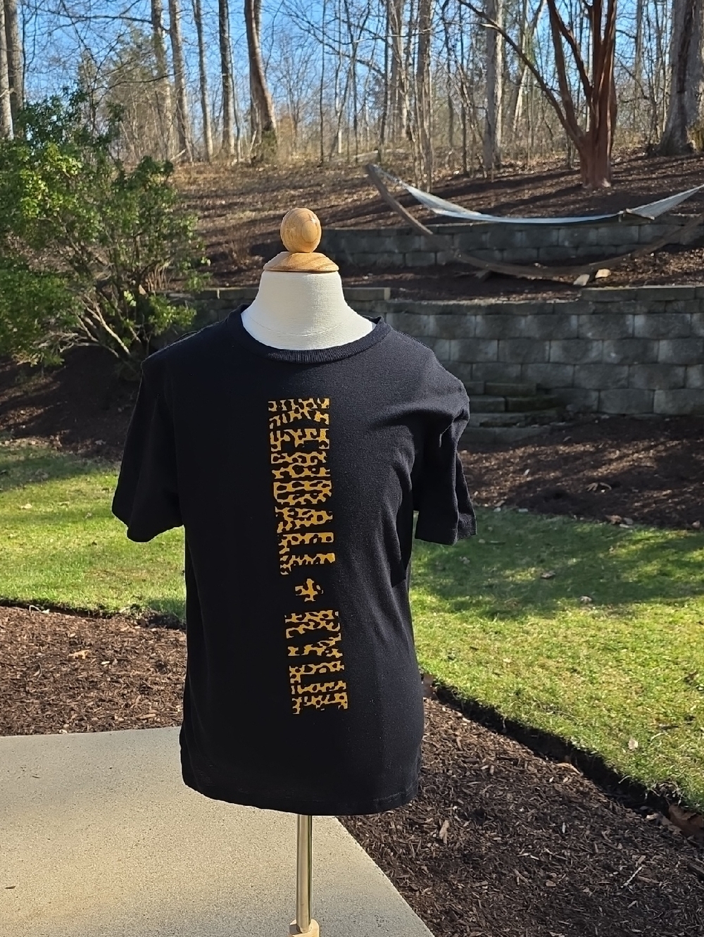 Kendall & Kylie Black Tee with Gold Leopard Print
